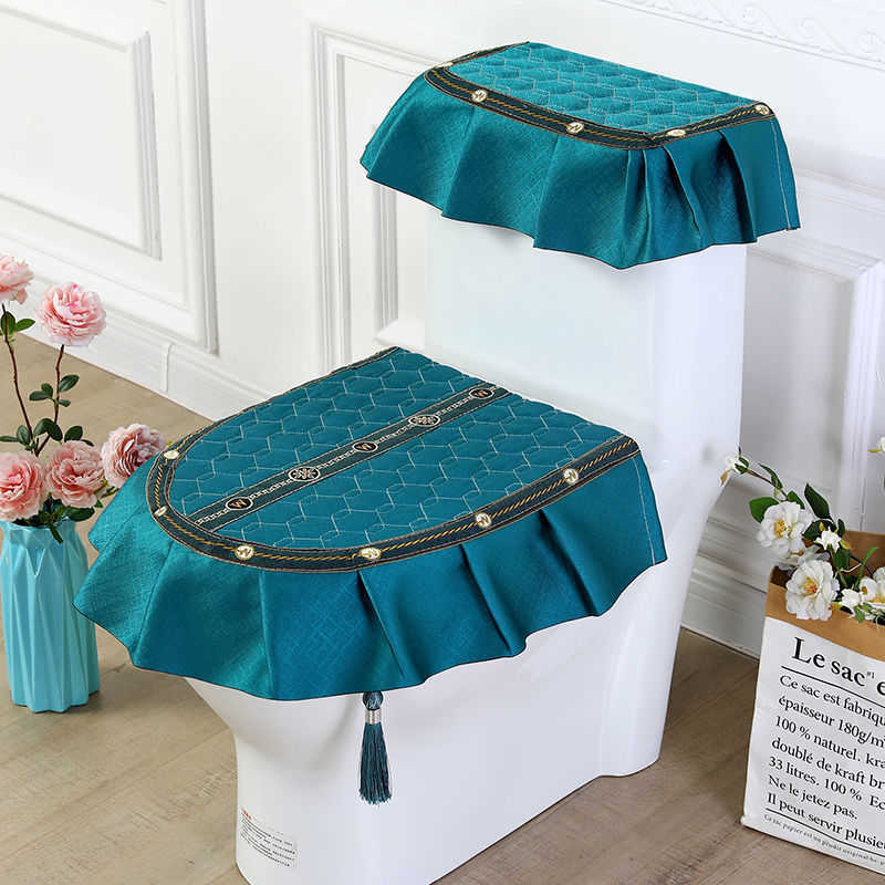 2024 3 Piece Seat Covers Set, Long-Staple Cotton Lace Cloth, Universal Four Seasons Bathroom Decor, Zipper Toilet Ring, 14 Colors