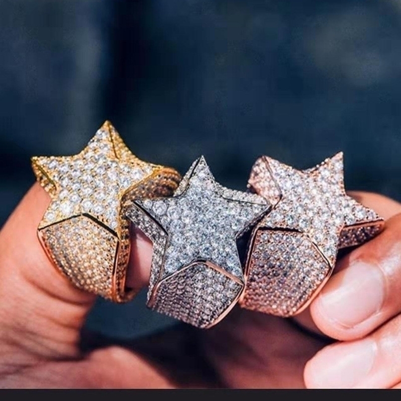 Band Rings LETAPI Fashion Star Rings Gold Silver Color Full Iced Cubic Zirconia Hiphop Ring Jewelry For Men And Women Drop 230826