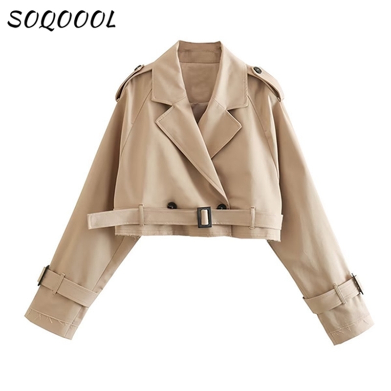 Womens Jackets Khaki Belt Women Jacket Autumn Fashion Casual Streetwear Button Loose Long Sleeve Tops Female Cropped Trench Coat Outwear 230828