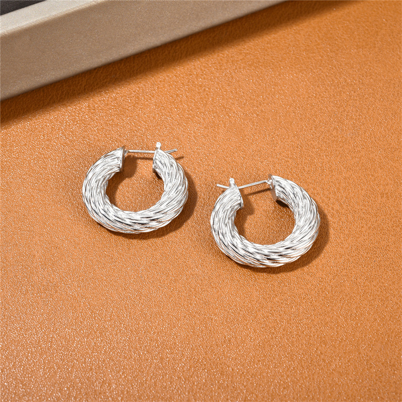 French Metal Coarse Thread Fried Dough Twists Circle Earrings Niche Fashion Trend Simple All-Match Charm Jewelry