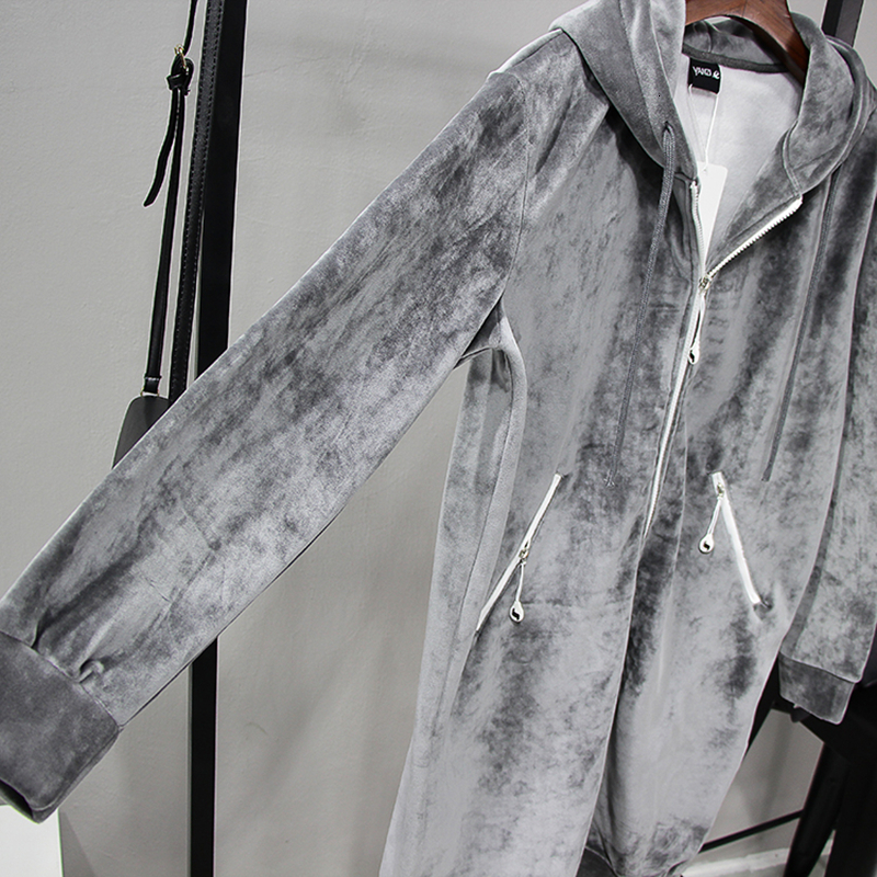 Womens Wool Blends Autumn Silk velvet Hoodies Women Casual Hooded Coats Lady Winter Long Fashion Black Gray Jackets Outwear Female Clothes 230828 - view 6