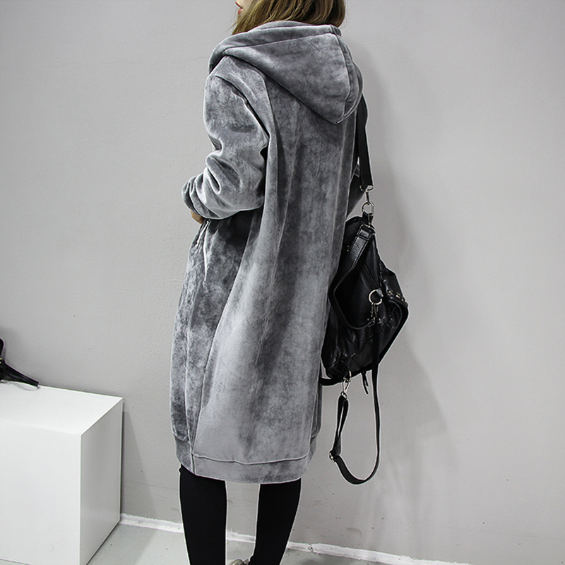 Womens Wool Blends Autumn Silk velvet Hoodies Women Casual Hooded Coats Lady Winter Long Fashion Black Gray Jackets Outwear Female Clothes 230828 - view 3
