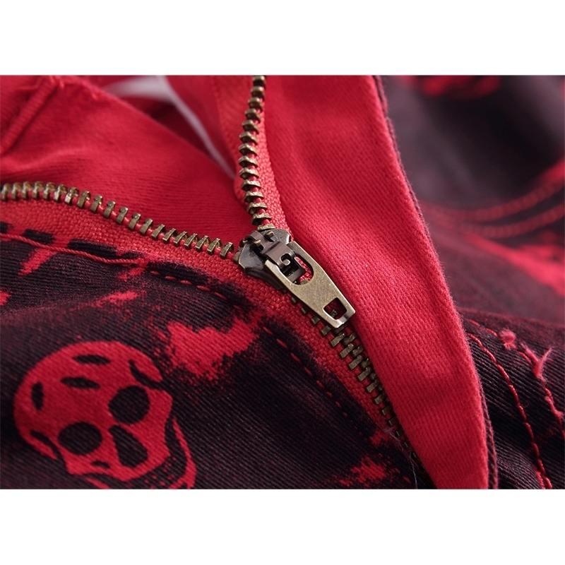 Men's Jeans Waist Size 28-42 Casual Men's Skinny Denim Pants Fashion Skull Slim Red Jeans Moto Biker Male Printed Long Trousers 230826