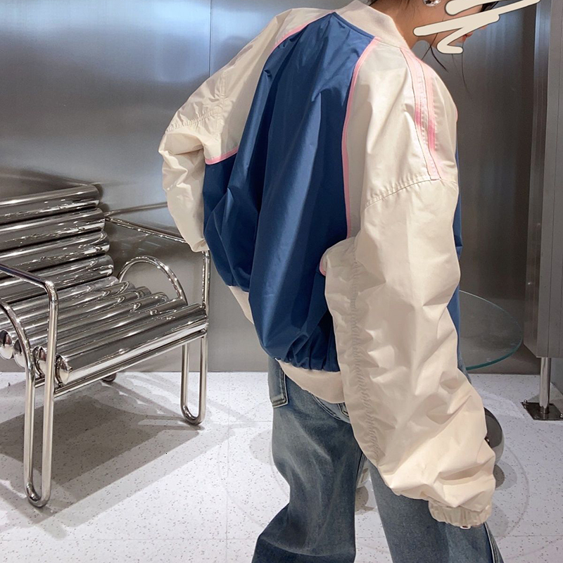 Womens Jackets Fashion Patchwork Bomber Jacket Women Zip Up Loose Cropped Woman Round Neck Long Sleeve Streetwear Coat Female 230828