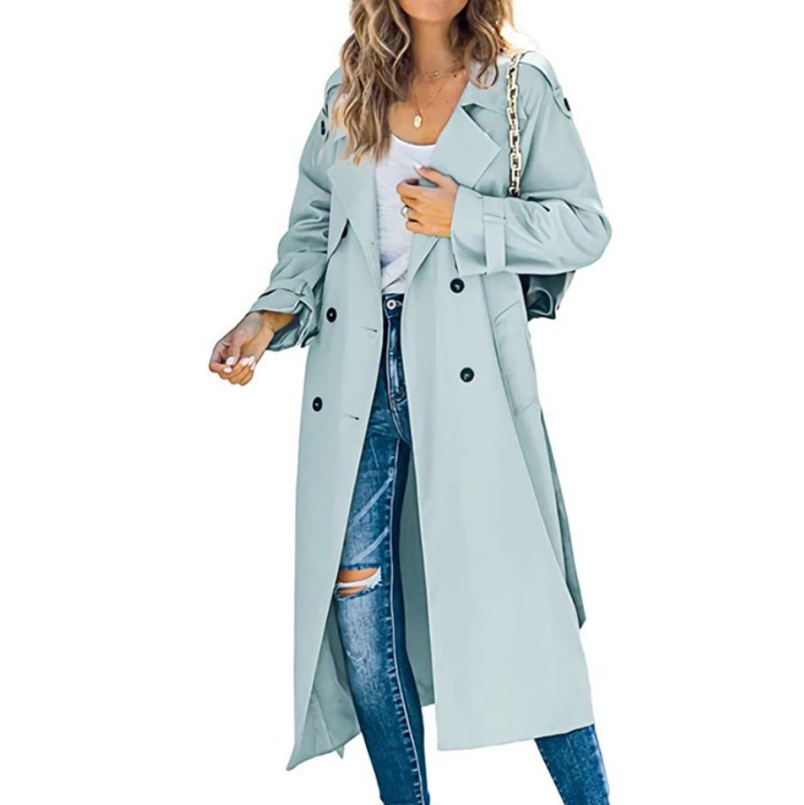 Women's Windbreak Jackets Double Breasted Trench Female Coat Classic Lapel Long Sleeve Windproof Overcoat With Belt Autumn Streetwear