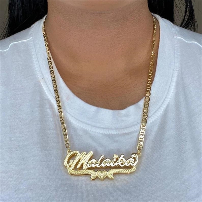 Pendant Necklaces Double Plated Name Necklace Custom 3D NamePlated Gold Personalized For Women 230828
