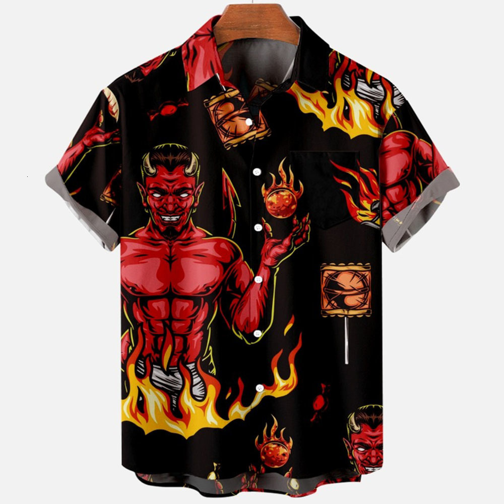 Men's Dress Shirts Devil Horror 3d Print Hawaiian Shirt Men Clothes Loose Breathable Summer Male Short Sleeve 230828