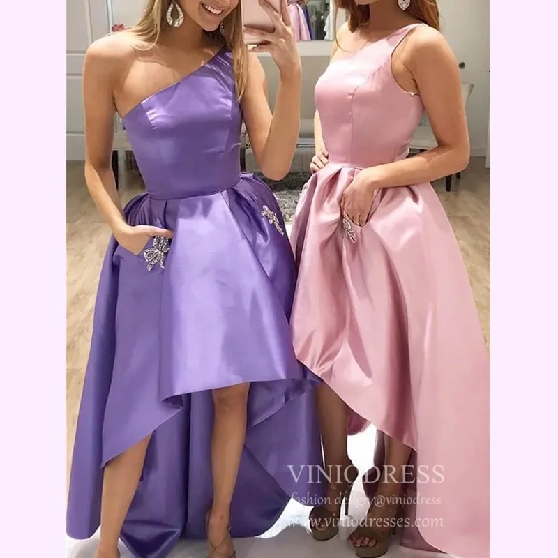 2023 Special k One Shoulder Prom Dresses Crystal Hi-Lo Satin Evening Formal Party Second Reception Birthday Engagement Gowns Dress Robe De Soiree