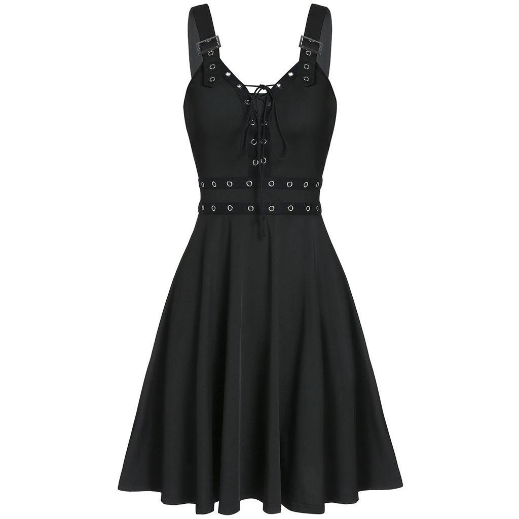 Women's Summer Casual Dress Sleeveless V Neck Gothic Dress Tiered A Line Flowy Wrap Dress
