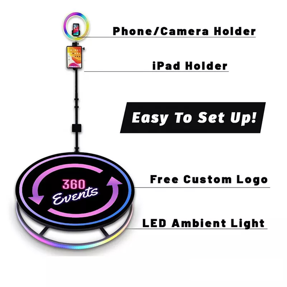 360 Photo Booth Machine Spinner 360 Video Booth Automatic Camera Slow Motion With Customers' OEM Logo 68CM 80CM 100CM 115CM