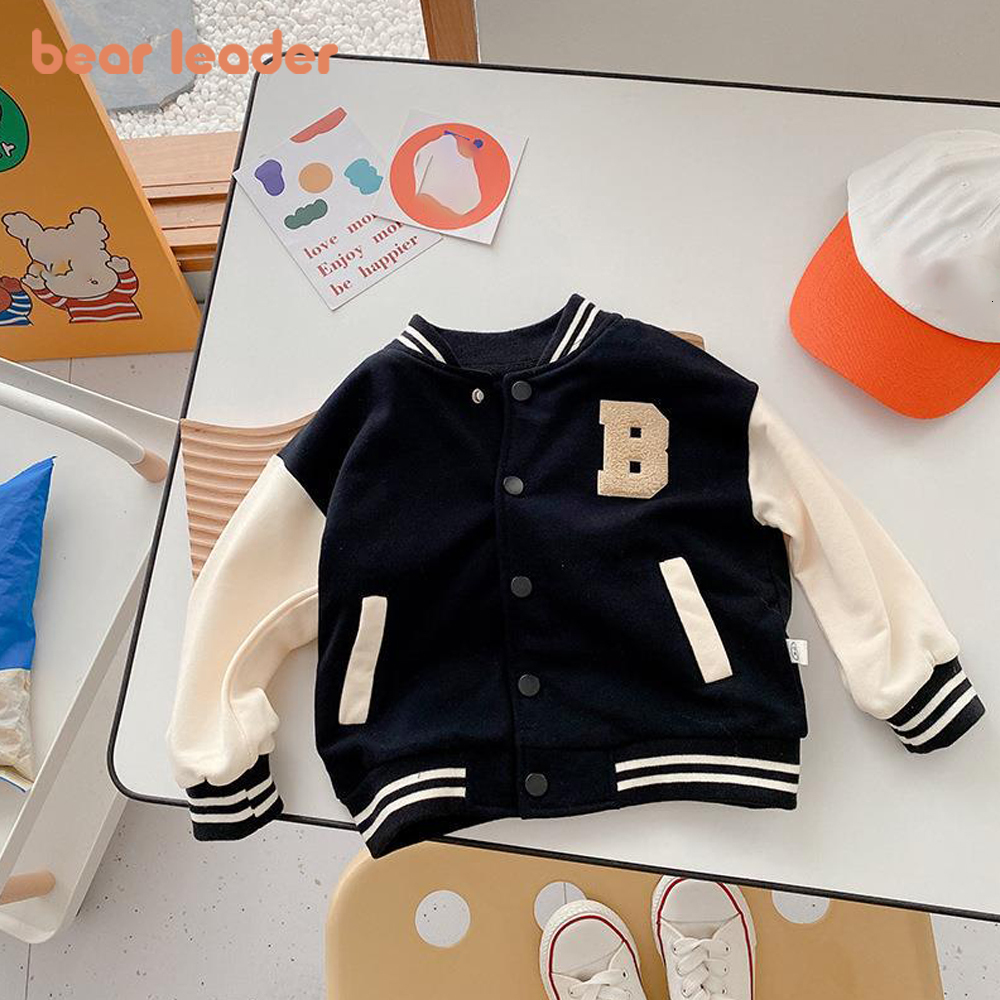 Jackets Bear Leader Kids Baby Girls Autumn Spring Full Sleeve Patchwork Alphabet Baseball Uniform Children Boys Outwear Jacket Coat 2-7Y 230829