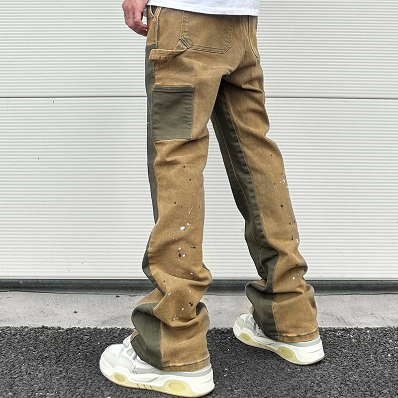 Men's Jeans Splash Ink Painted Washed Micro Elastic Denim Logging Pants Men's Patchwork Baggy Y2K Jeans Oversized Casual Cargo Trousers 2308