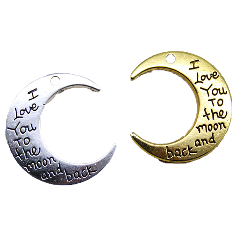Whole 50pcs Alloy Charms Pendant Jewelry Making Silver Golden I Love You To The Moon And Back DIY Jewelry Findings 29x27mm