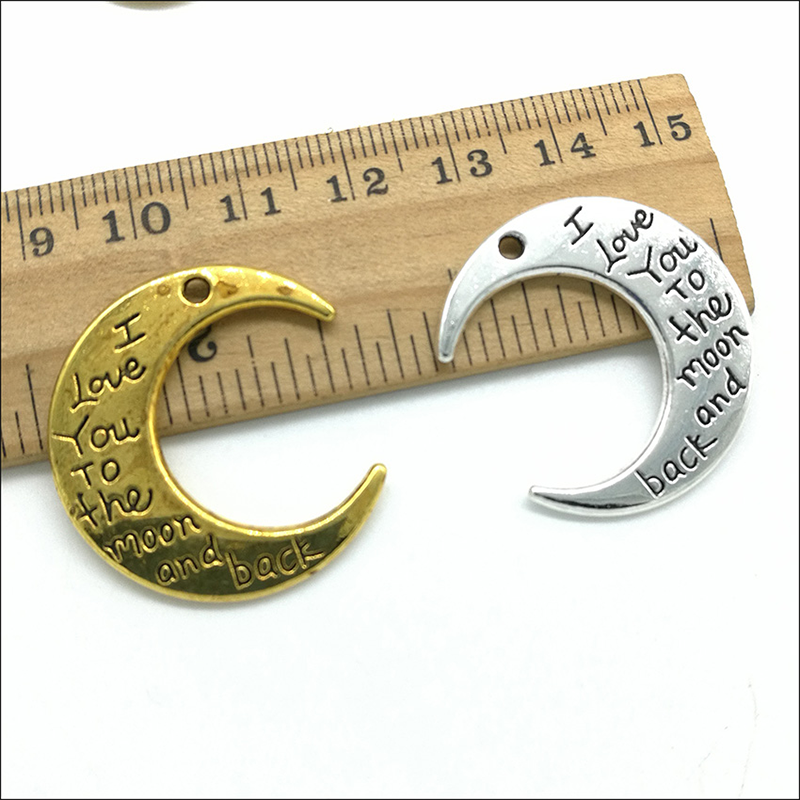 Whole 50pcs Alloy Charms Pendant Jewelry Making Silver Golden I Love You To The Moon And Back DIY Jewelry Findings 29x27mm