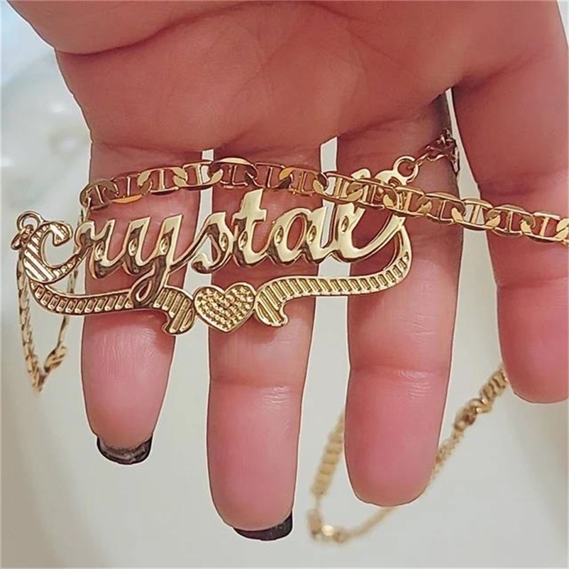 Pendant Necklaces Double Plated Name Necklace Custom 3D NamePlated Gold Personalized For Women 230828