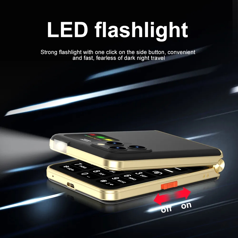 New Classic Flip Mobile Phone 2.4 Inch Screen 2G GSM 4 SIM Card Speed Dial Magic Voice LED Flashlight Backup Cellphone