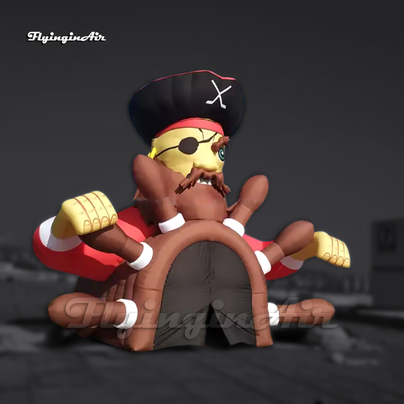 5m Amazing Giant Inflatable Cartoon Figure Mascot Tunnel Pirate Captain At The Helm For Carnival Stage Decoration