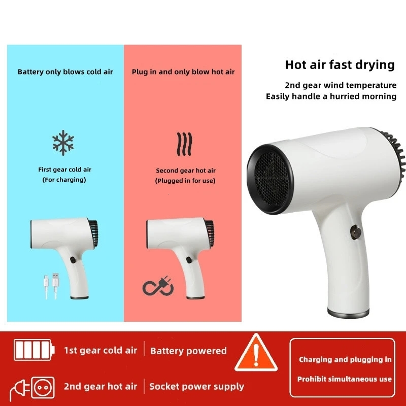 Hair Dryers Family Travel Camping Art Painting Pet Portable Mini Cordless USB Charging Ribbon Quick Drying of and Cold Air Negative Ion Quiet Dryer Br