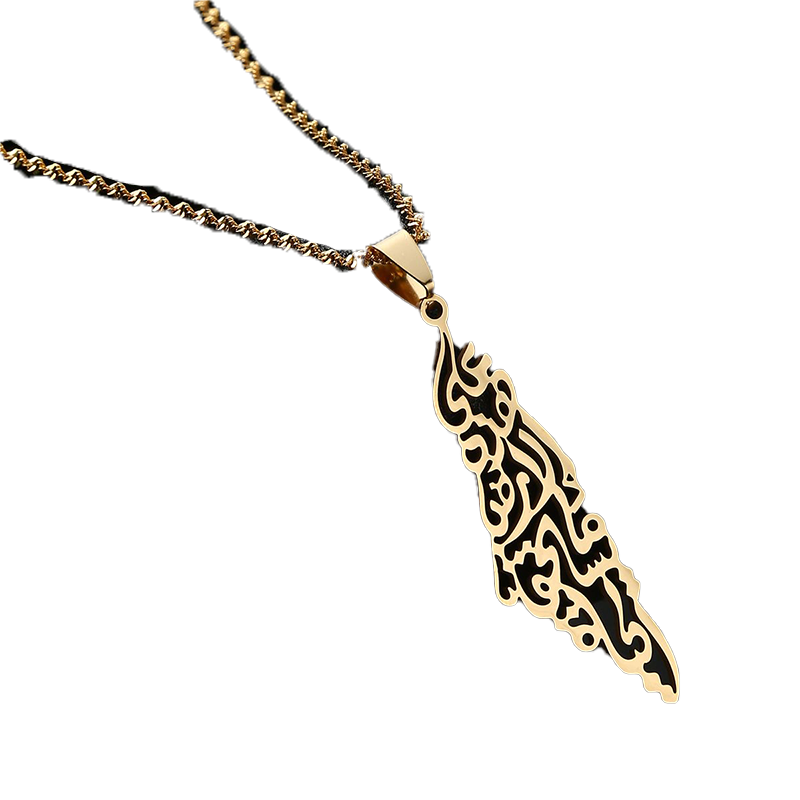 Pendant Necklaces Trendy Jewelry Arabic Hollow Stainless Steel Palestine Israel Map For Men Women Chain Necklace Elle22