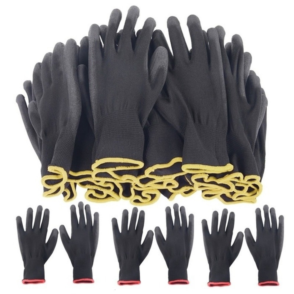 Mittens 12 Pairs Safety Coating Work Gloves Hand Protect PU Nylon Anti Skid Dustproof Coated For Garden Tools Supply 230828