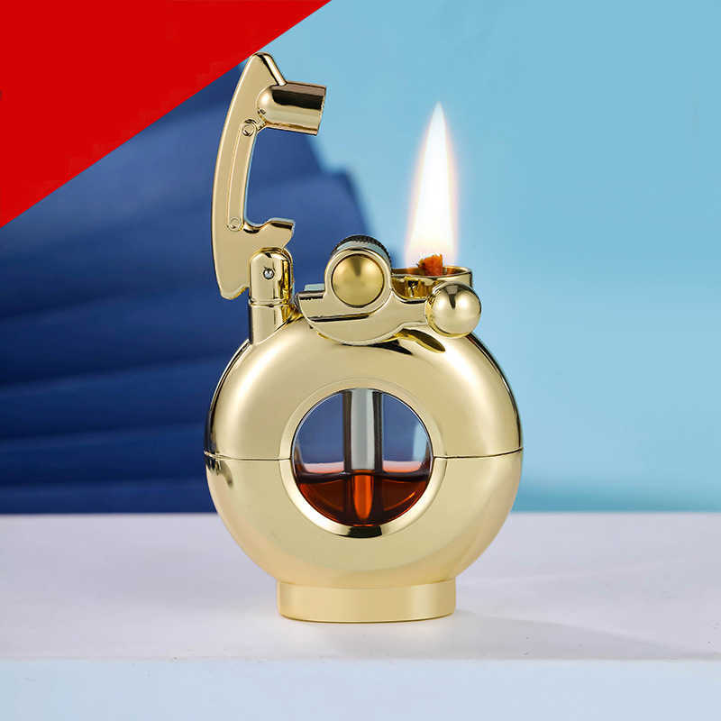 2023 New Creative Metal Windproof Kerosene Lighter Transparent Fuel Tank Rocker Arm Ignition Cool Smoking Men's Gift 67P4 W260202