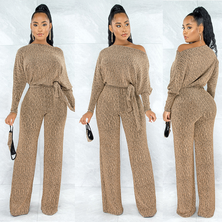 Women's Jumpsuits Rompers Jumpsuits Women Spring Long Sleeve High Waist Loose Belt Wide Leg Jumpsuit Elegant Office Ne Piece Outfit Party Overall
