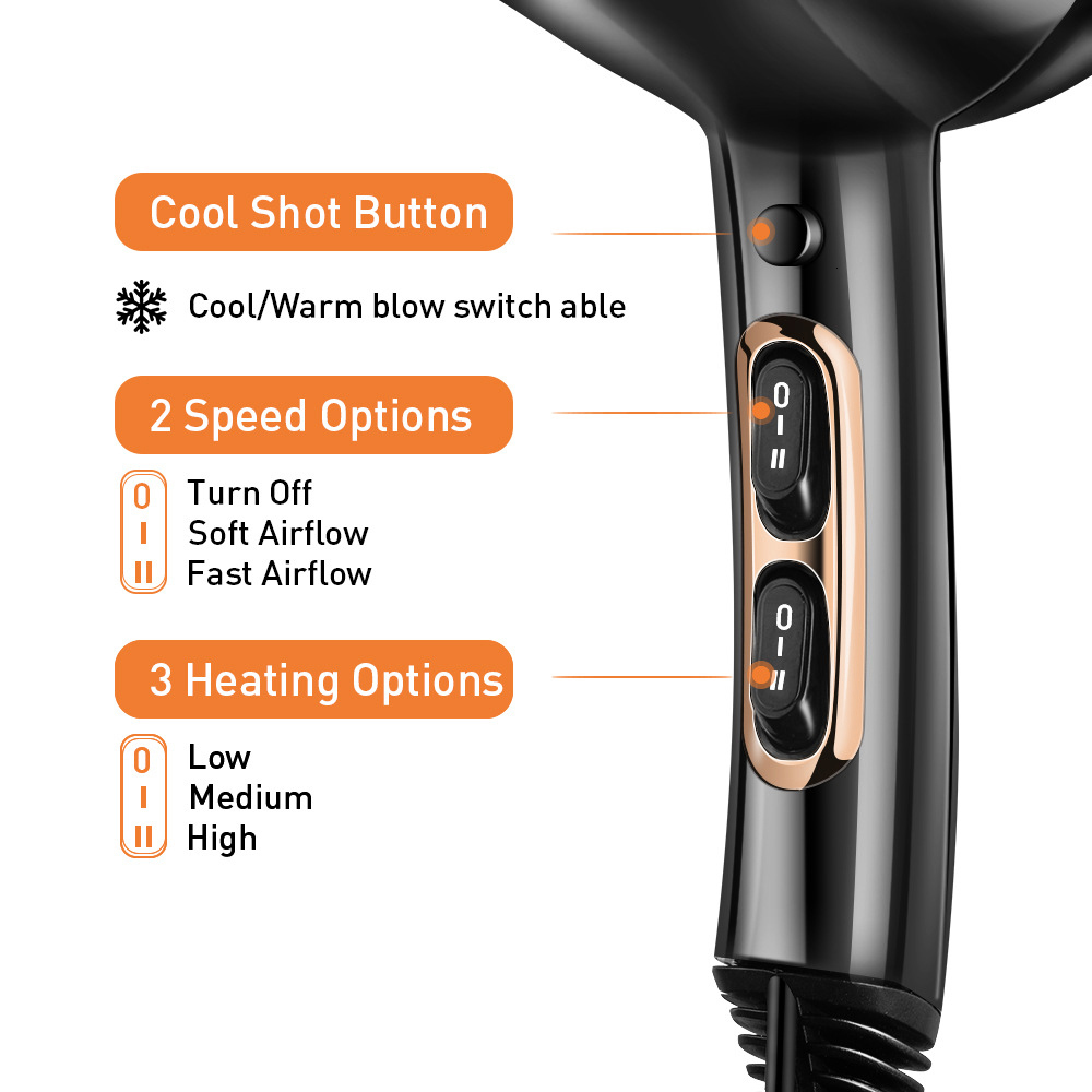 Hair Dryers Professional Salon Dryer High Power and Cold Blower Multifunction 6 Gear Eletric Blowdryer with 2 Air Collecting Nozzle 230828