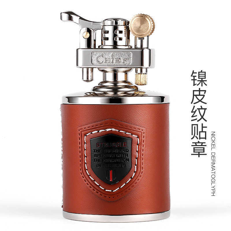 Creative Metal Belt Leather Kerosene Lighter Carving Grinding Wheel Desktop Decoration Men Smoking Collection Gift 2K72 W260202