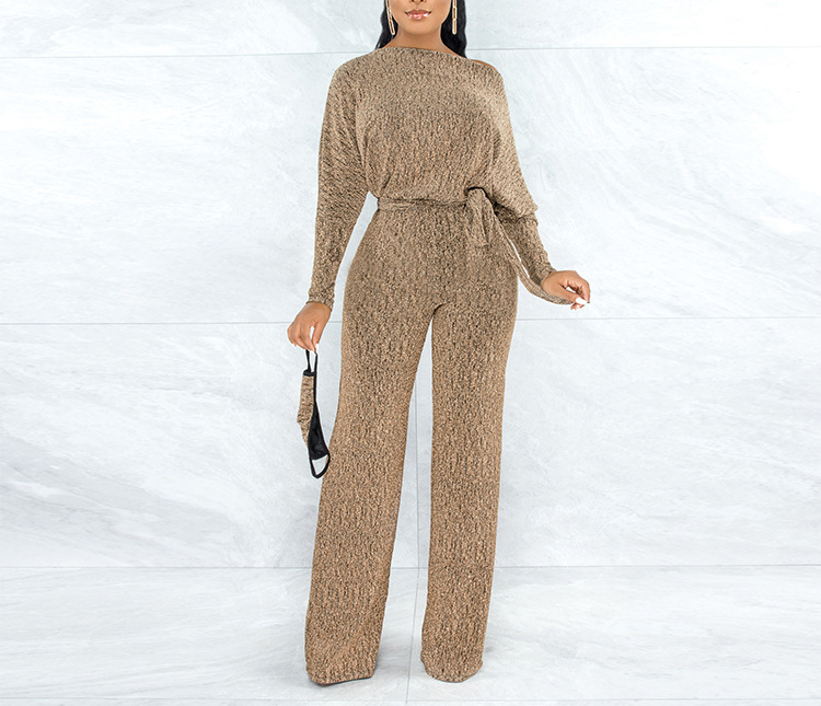 Women's Jumpsuits Rompers Jumpsuits Women Spring Long Sleeve High Waist Loose Belt Wide Leg Jumpsuit Elegant Office Ne Piece Outfit Party Overall