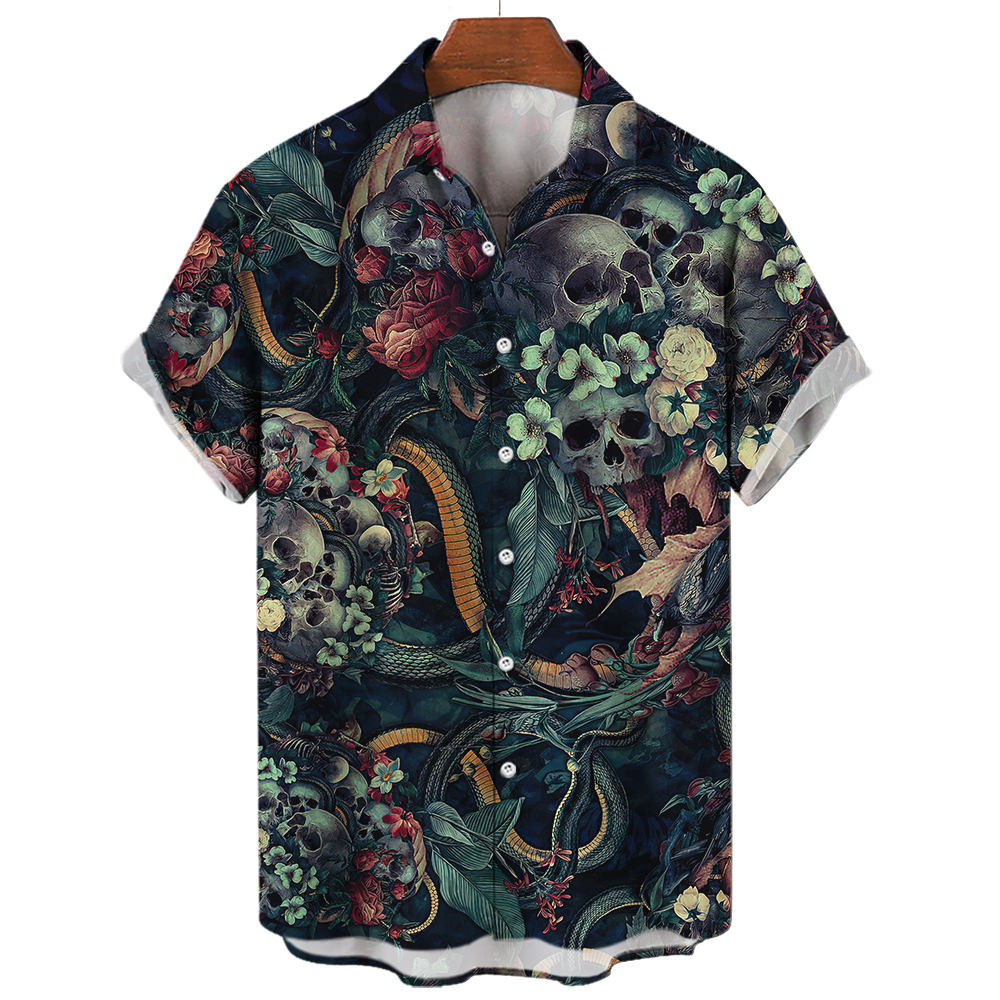 Men's Dress Shirts Skull Shirt For Men Streetwear Harajuku Clothes Tops Gothic Short Sleeve Tshirt Vintage Fashion Button Camisa 230828