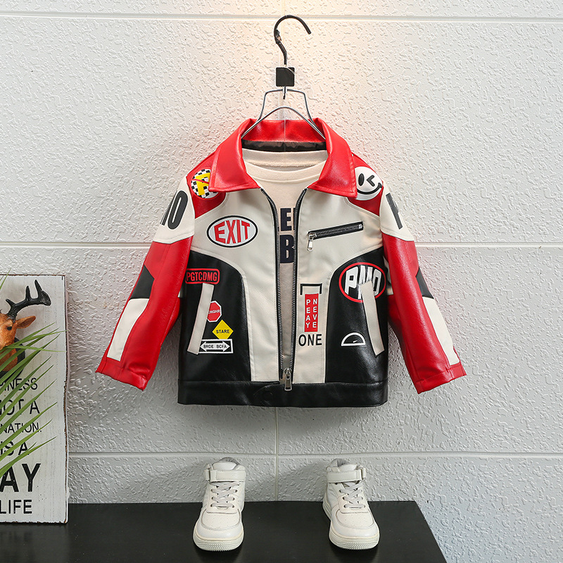 Jackets Fashion Boys Leather Jacket Creative Hiphop Street Jacket For 1-10years Child Kid PU Motorcycle Jacket Top Clothing 230829