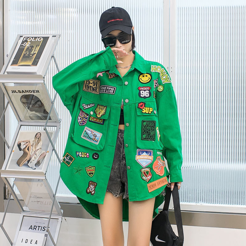 Women's Jackets Blue Jean Jacket Woman American Denim Shirt Fashion Coats Letter Label Loose Denim Coat Medium Long Spring Autumn Tops 230828