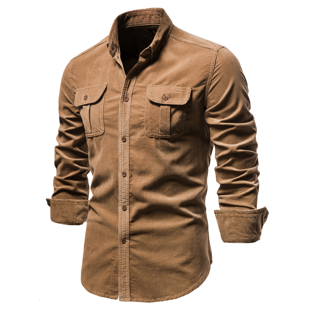 Men's Dress Shirts Single Breasted 100 Cotton Shirt Business Casual Fashion Solid Color Corduroy Men Autumn Slim 230828
