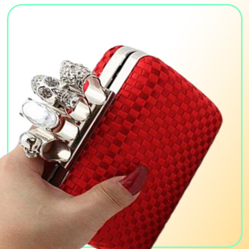 DesignerType4 Red Ladies Skull Clutch Knuckle Rings Four Fingers Handbag Evening Purse Wedding bag 03918b