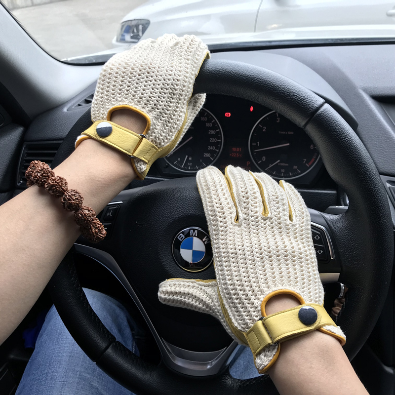 Mittens Mens Goatskin Leather Gloves Back Knitted Lambskin Unlined NonSlip Motorcycle Driving Male 230828