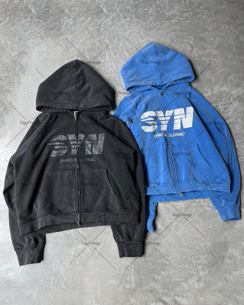 Mens Hoodies Sweatshirts American vintage alphabet print hoodie coat men Goth punk Harajuku street zipper casual loose sweatshirt 230828