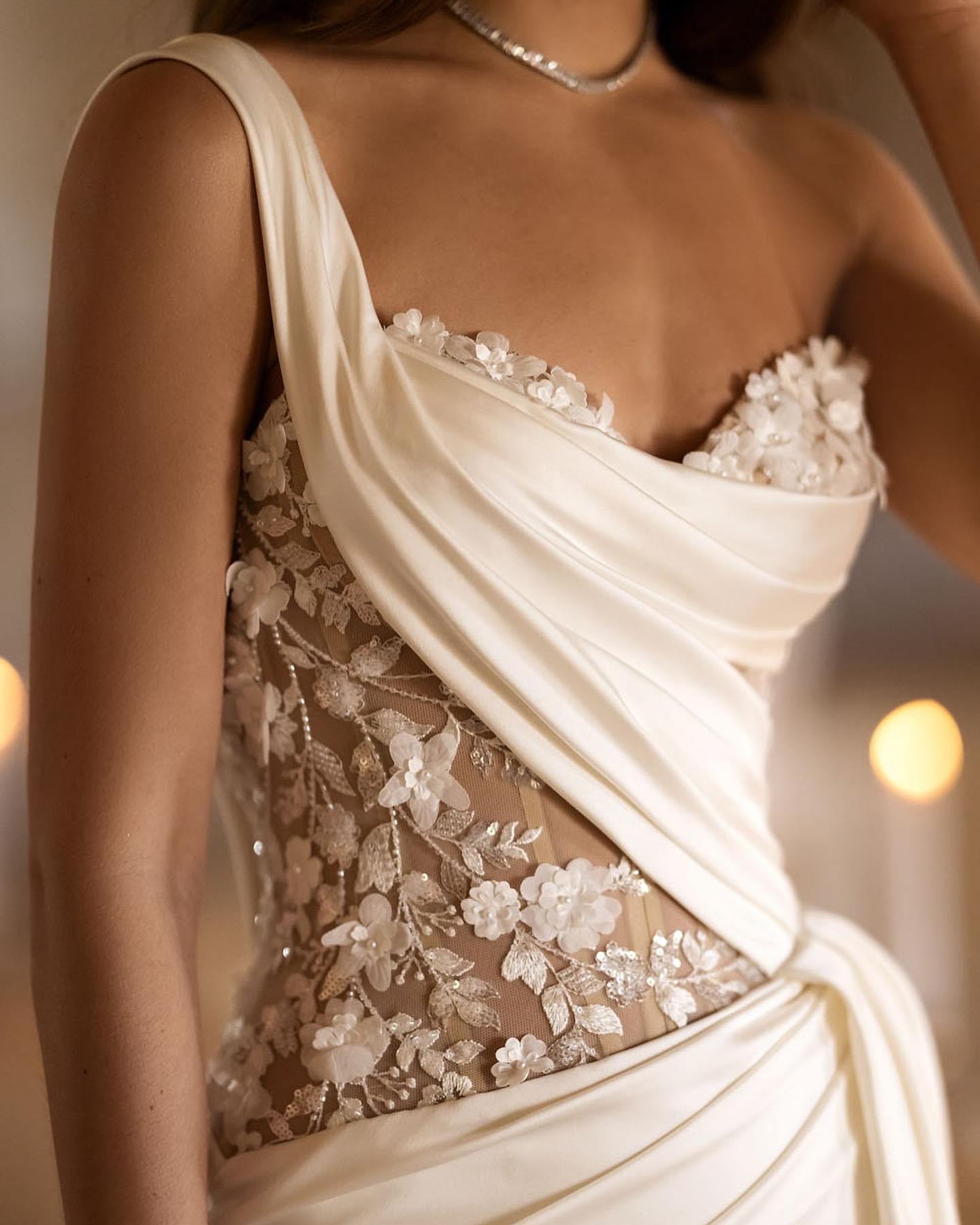 A-line Boho Satin Wedding Dress with Sweetheart Neckline, Pleats, Appliques, Backless Split, Designer Bridal Gown