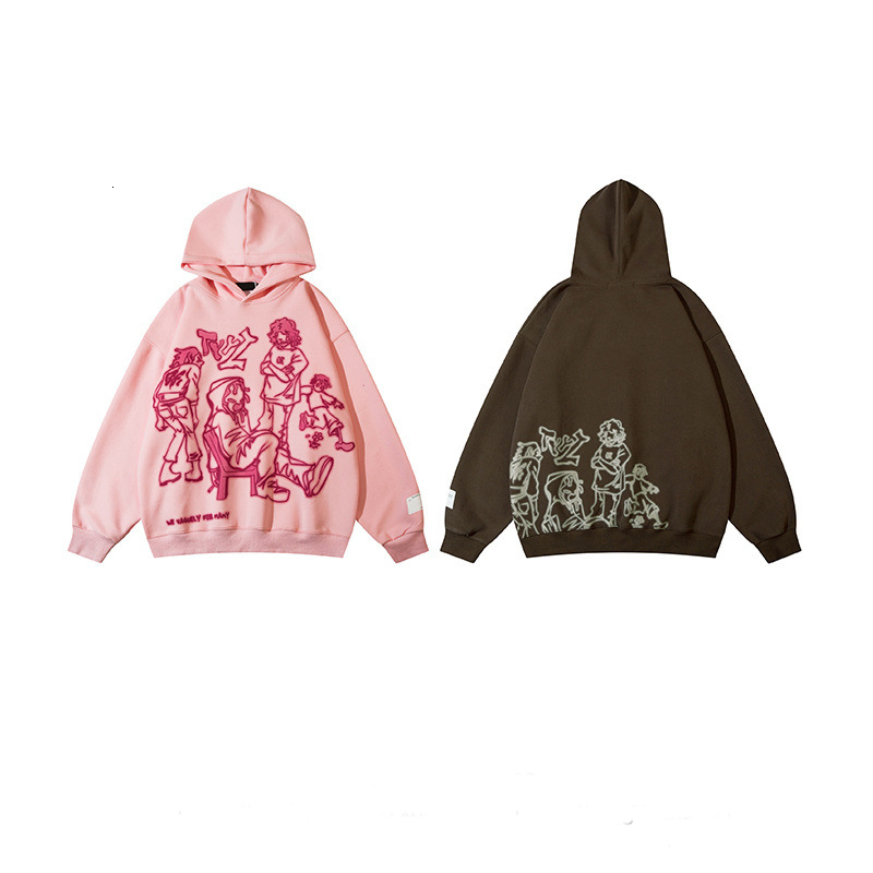 Men's Hoodies Sweatshirts Y2K Streetwear Pink Hoodie Sweatshirt Funny Cartoon Graphic Hoodie Autumn Harajuku Anime Hooded Pullover Hip Hop Hipste