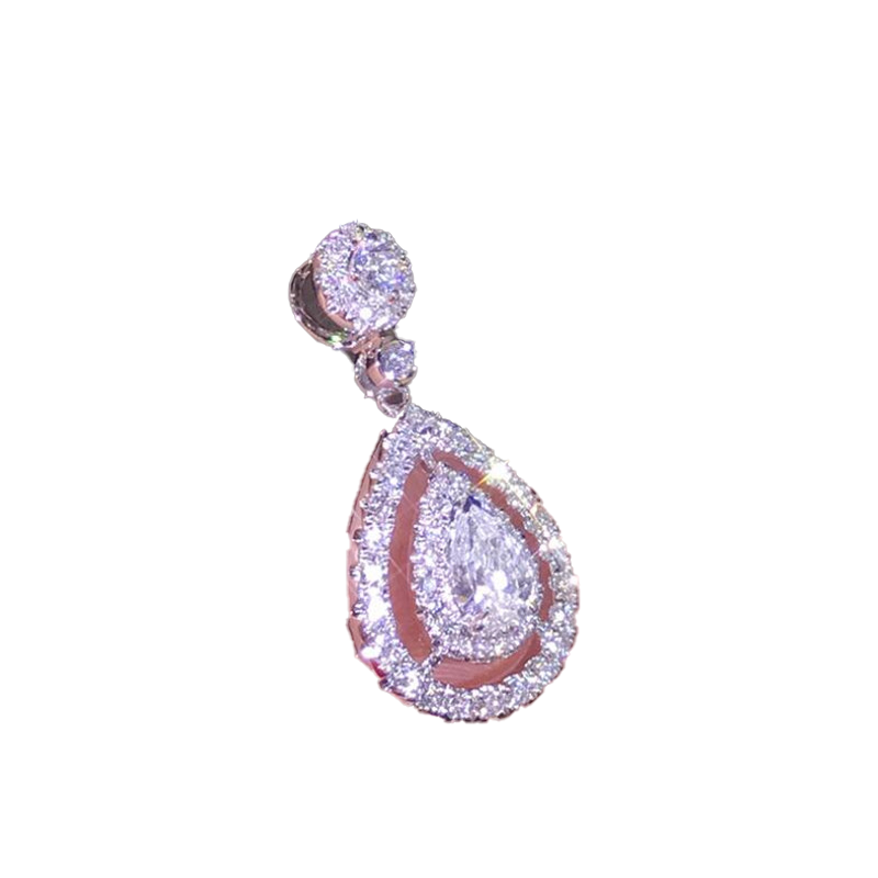 New Victoria Sparkling Luxury Jewelry 925 Sterling SilverRose Gold Fill Drop Water White Topaz Pear CZ Diamond Women Pendant Chai