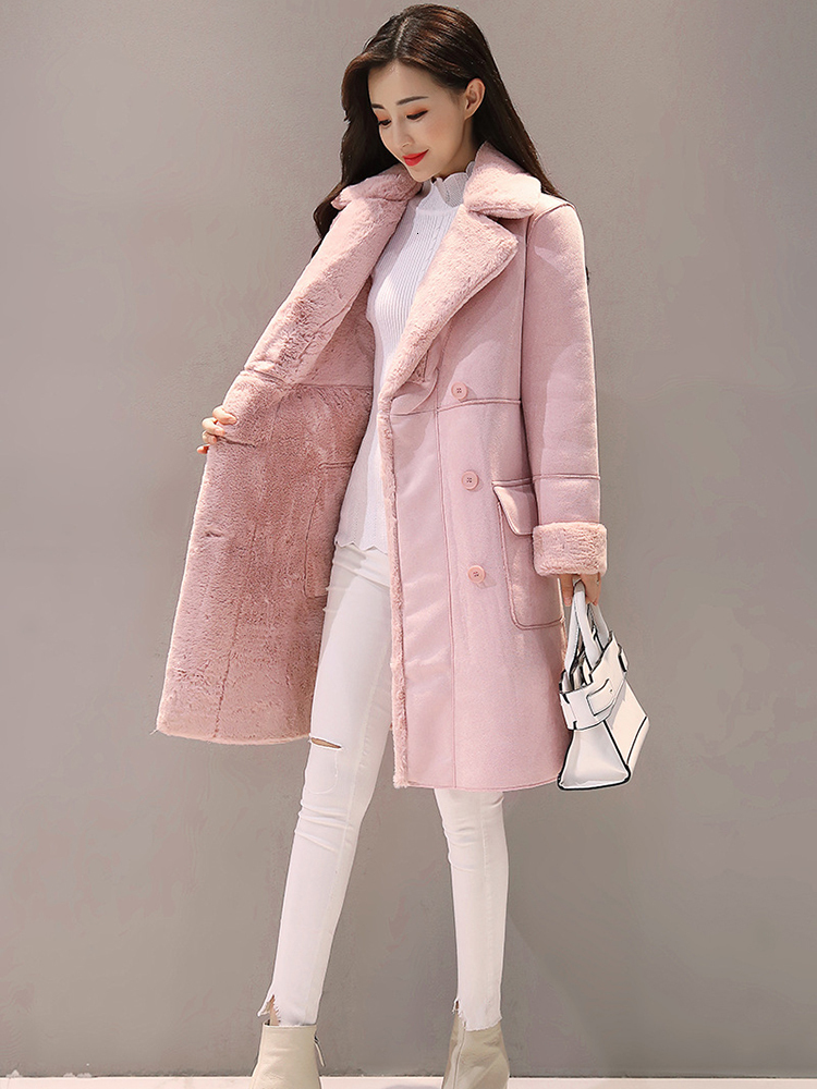 Womens Wool Blends XFPV Light Pink Lamb Fur Long Woolen Coat Korea Thickened Cashmere Sleeve Loose Fit Women Fashion Winter SM4120 230828