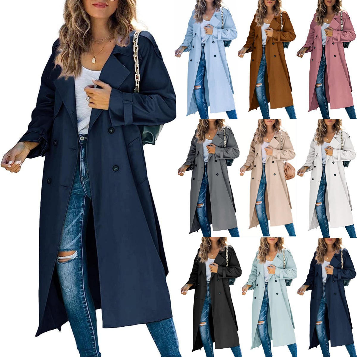Women's Windbreak Jackets Double Breasted Trench Female Coat Classic Lapel Long Sleeve Windproof Overcoat With Belt Autumn Streetwear