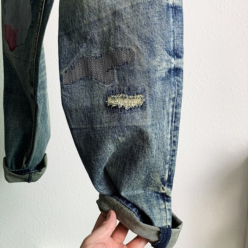 Mens Jeans Neighborhood NBHD Japanese Ragged Paint Splattered Washed Straight Leg 230829