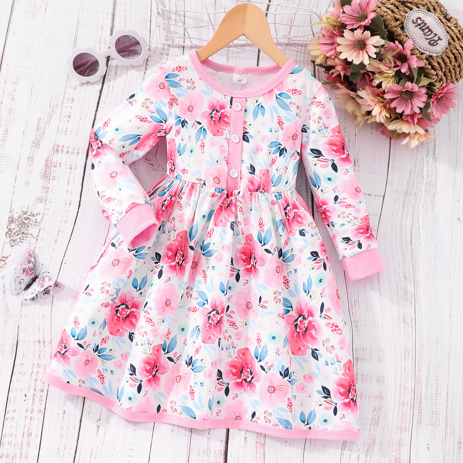 Girl s Dresses 2023 Dress for Kids Girl 2 8 Years Floral Summer Long Sleeve Children Princess Autumn Birthday Party Gown Girls Clothes 230828
