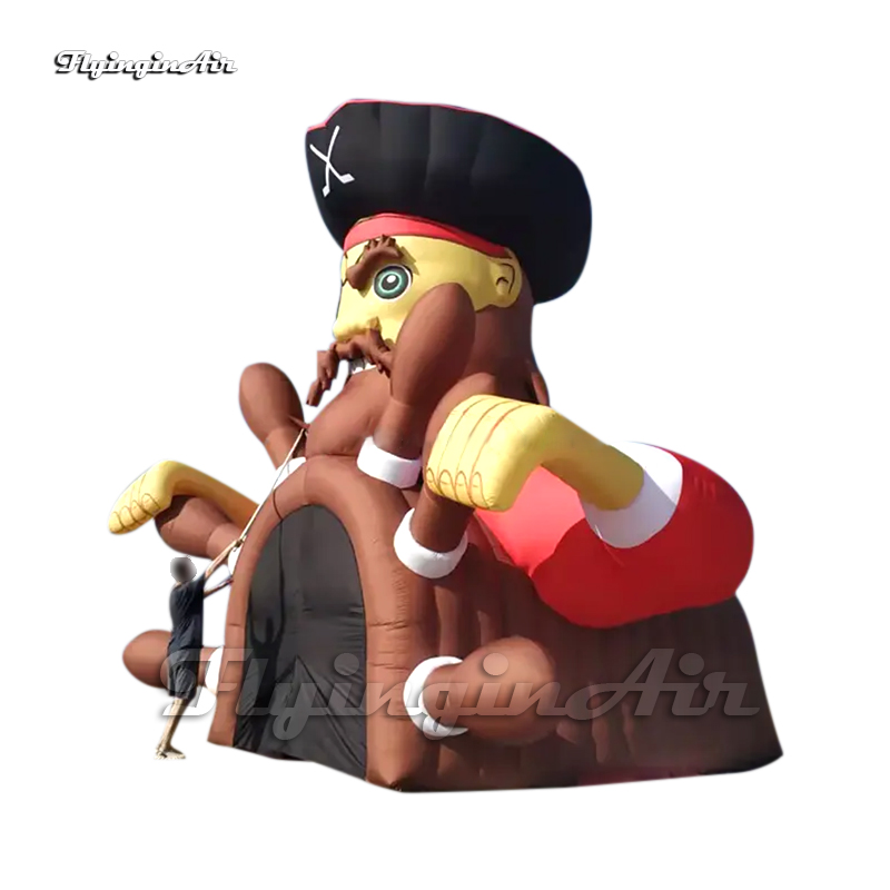 Large Inflatable Sport Tunnel Cartoon Figure Mascot 5m Air Blow Up Pirate Captain With A Big Rudder Passage For Event