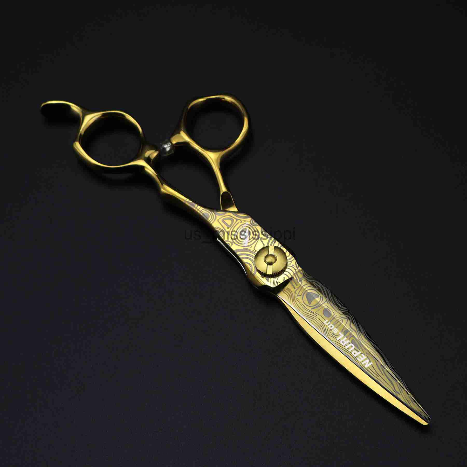 Scissors Shears Gold Steel Damascus 440c Professional barber tools Hairdressing salon hair cutting thinning shears set of 60 inch hair scissors x0829
