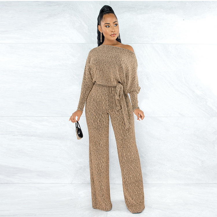 Women's Jumpsuits Rompers Jumpsuits Women Spring Long Sleeve High Waist Loose Belt Wide Leg Jumpsuit Elegant Office Ne Piece Outfit Party Overall