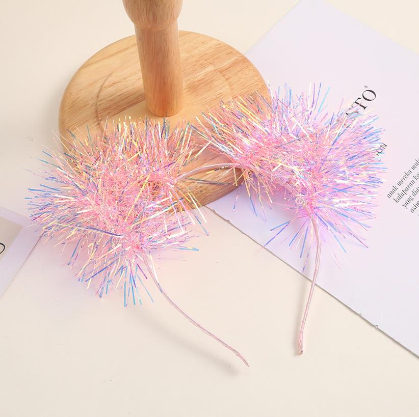 Fashion Cat Ear Headband Laser Rave Metallic Tinsel Headdress Holographic Party Hairhoop Christmas Birthday Hair Accessories