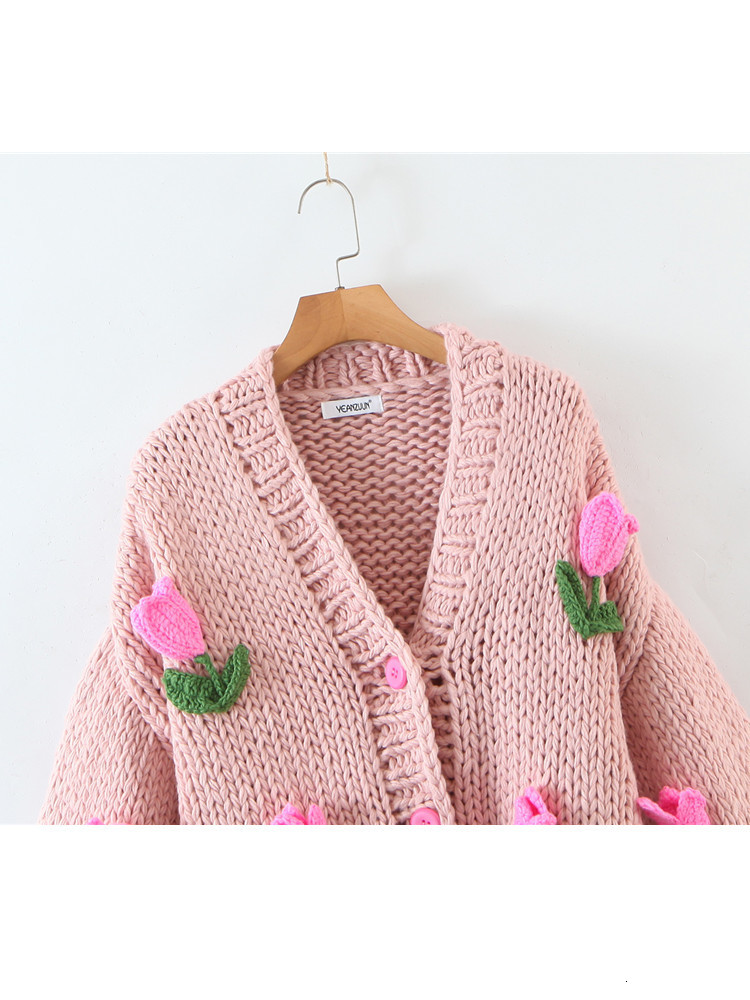 Women s Knits Tees Street Fashion Women Knitted Cardigan Autumn Winter Handmade Tulip Decoration Lantern Sleeve Sweater Coat Female 230829