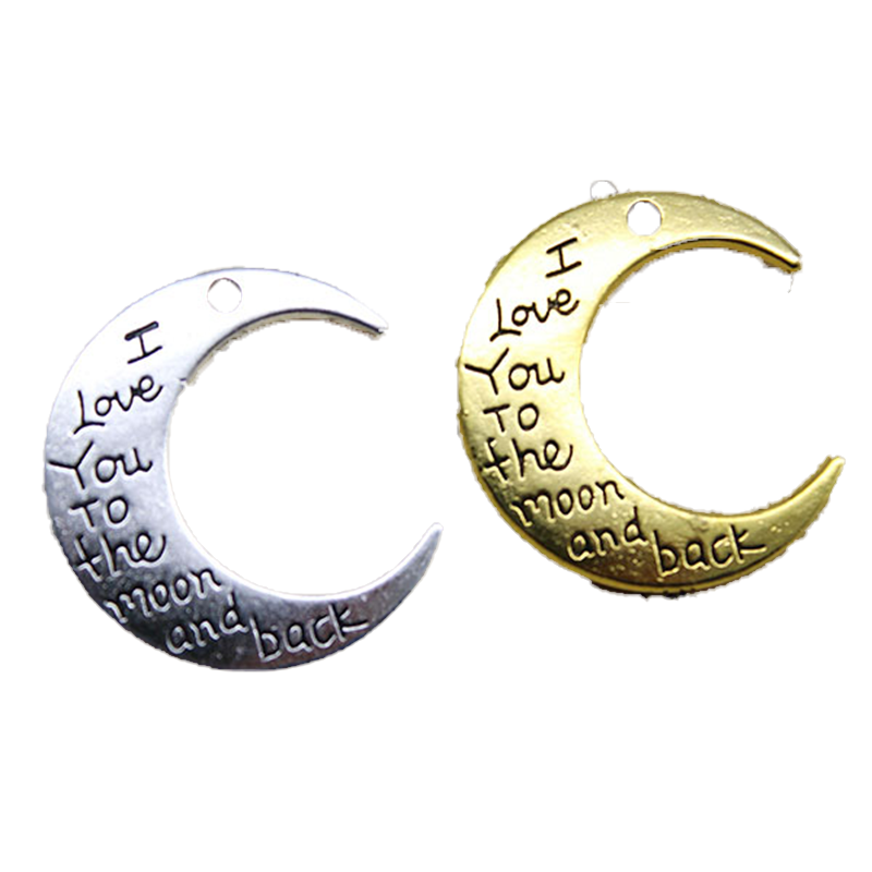 Whole 50pcs Alloy Charms Pendant Jewelry Making Silver Golden I Love You To The Moon And Back DIY Jewelry Findings 29x27mm