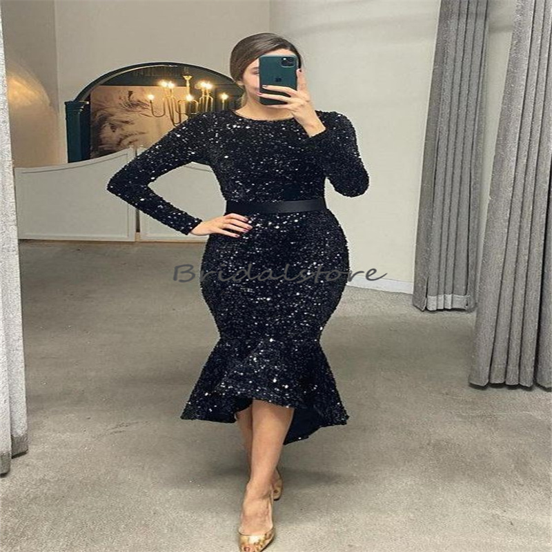 Sparkle Green Sequin Evening Dress Chic Long Sleeve Mermaid Prom Dress 2023 Sexy Cocktail Party Wear Fashion Women Homecoming Birthday Gillter Arabic 
